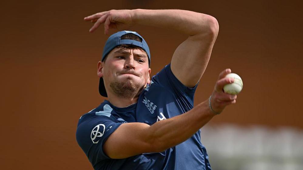 Henry Crocombe bowls during practice