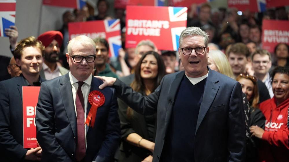 Labour Party leader Sir Keir Starmer (right) celebrates with newly elected Mayor of West Midlands Richard Parker