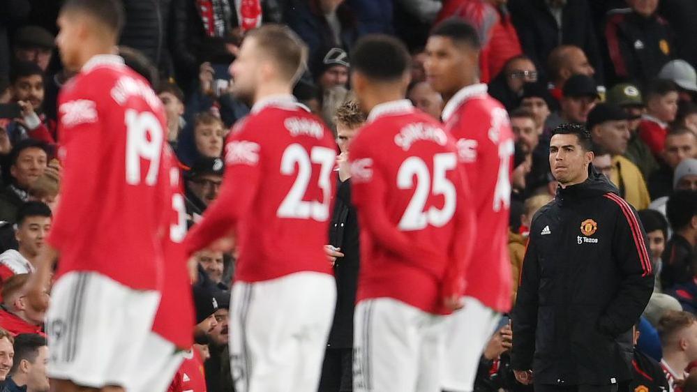 Cristiano Ronaldo looks on during Manchester United's game with Tottenham in October 2022