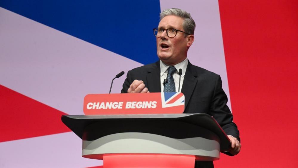 Keir Starmer speaking at the Labour Party Conference 2024 in Liverpool.