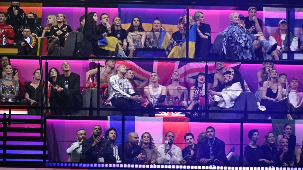 Flags in the Eurovision green room on Saturday