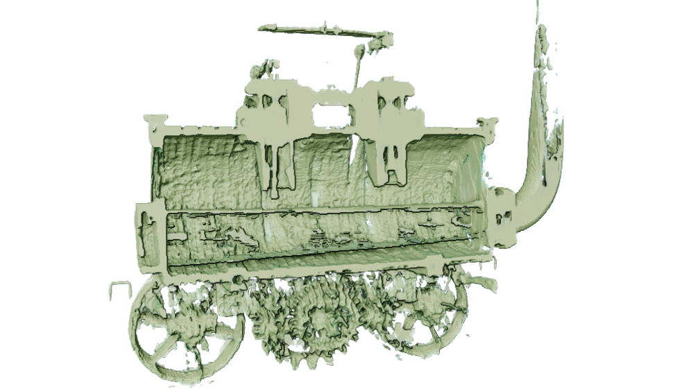 A scan image showing the inner workings of the model locomotive