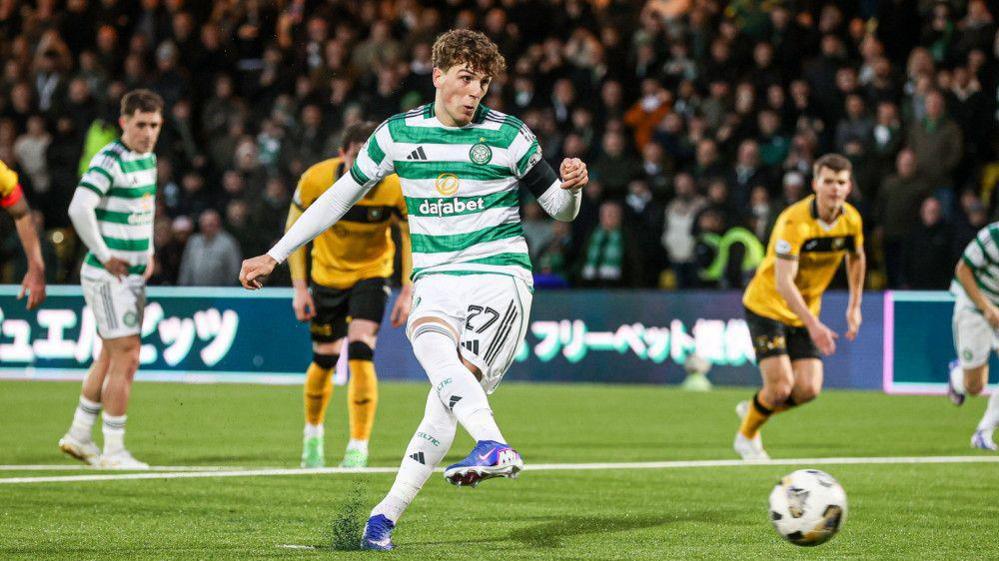 Arne Engels scored Celtic's fourth from the penalty spot