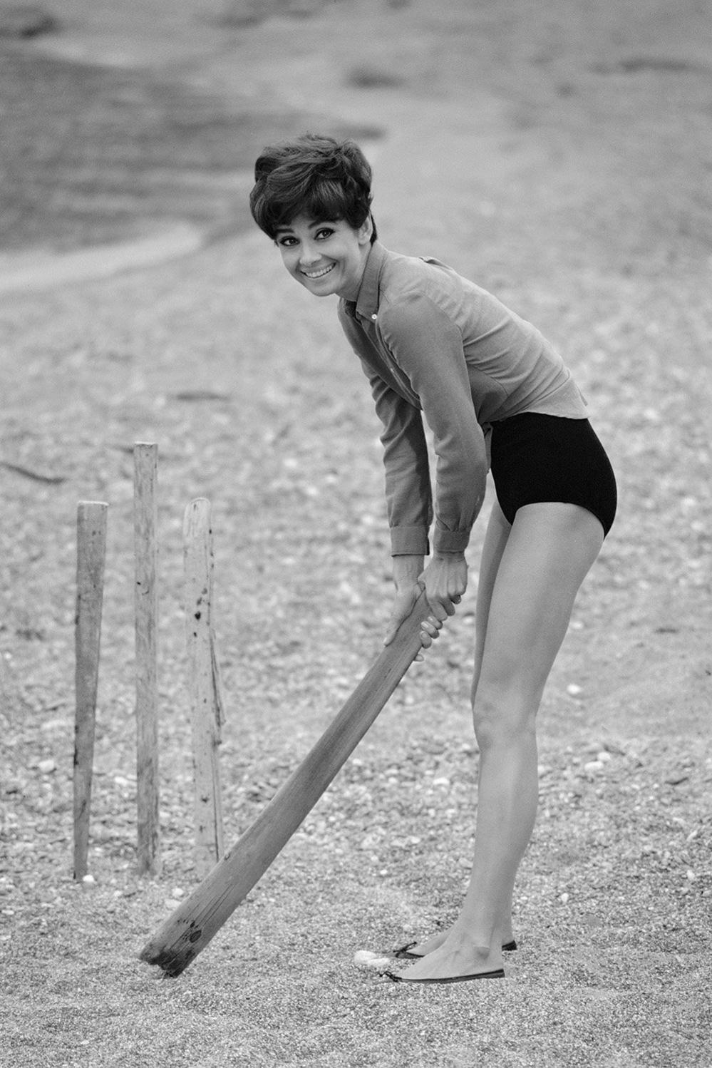 Audrey Hepburn playing cricket