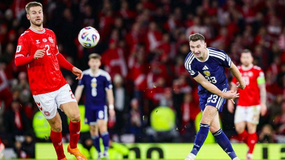Kenny McLean scores for Scotland against Denmark