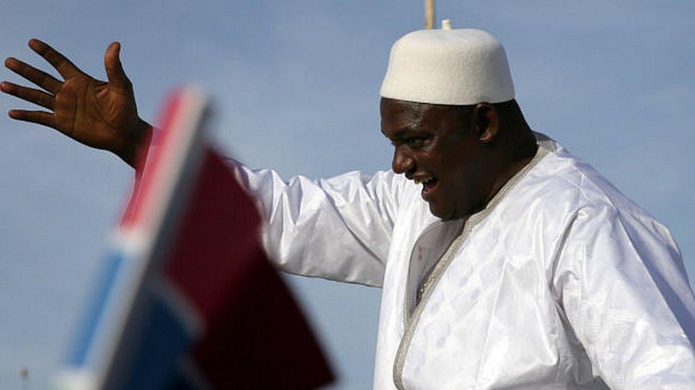 President Adama Barrow waves at supporters in Banjul, Gambia January 26, 2017