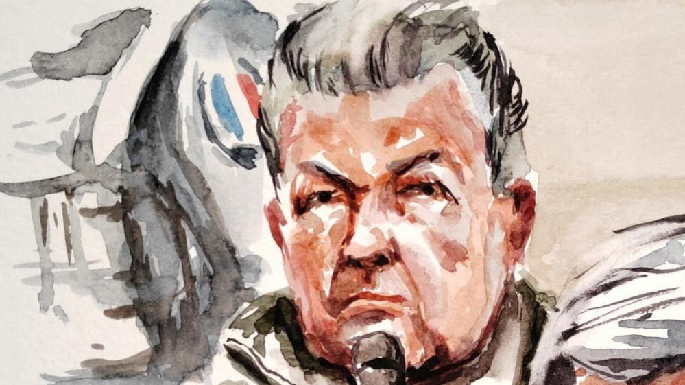 Dominique Pelicot, convicted of drugging and raping his then-wife Gisele Pelicot, appears at the courthouse in Avignon, France, December 16, 2024 in this courtroom sketch before his conviction