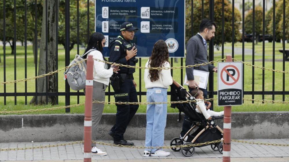 Colombian citizens arrive to apply for US visas at the US embassy in Bogota, Colombia, 27 January 2025