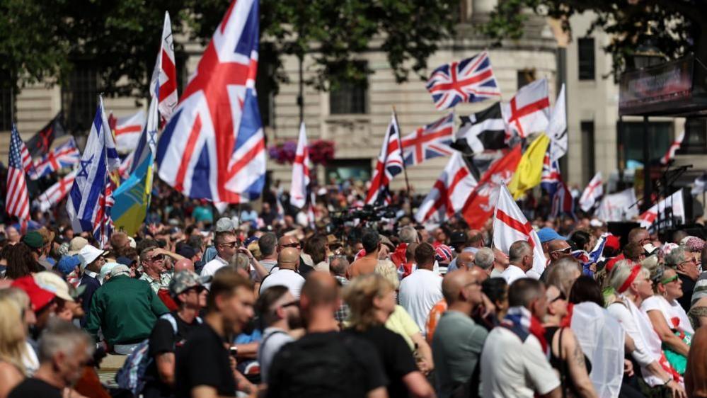 Tommy Robinson supporters in Trafalgar Square