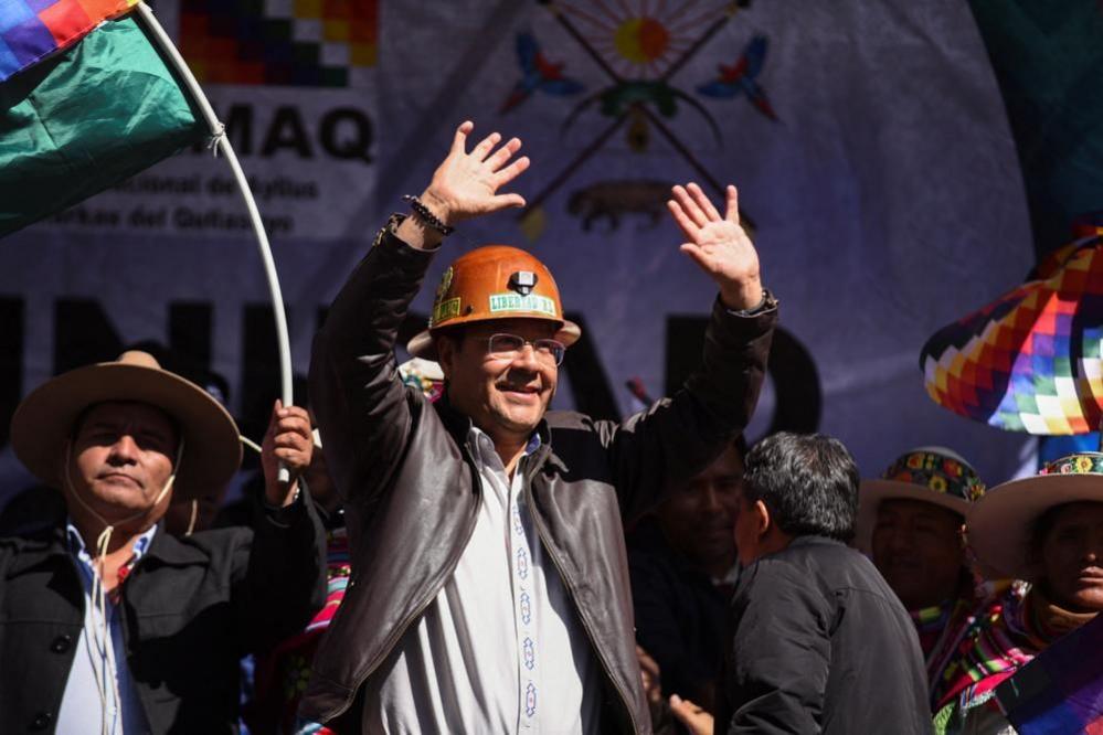 The president of Bolivia Luis Arce participates in the March for Democracy in rejection of the failed coup attempt by the Bolivian armed forces, in La Paz, Bolivia July 12, 2024.