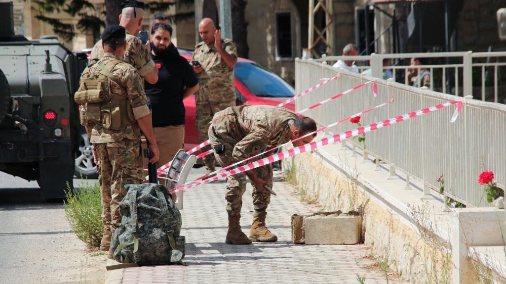 soldiers blow up a suspect device in Lebanon