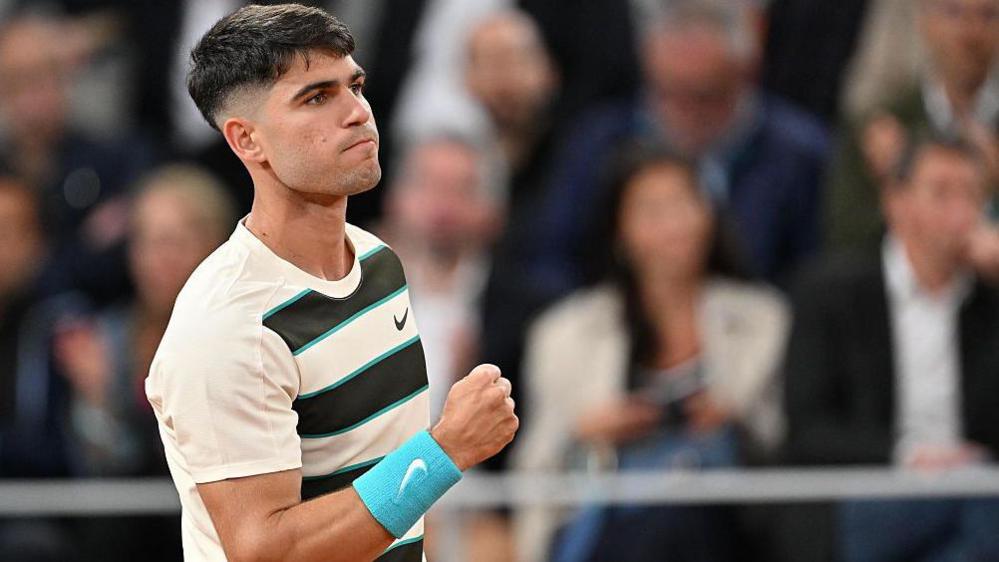 Carlos Alcaraz in action at the French Open