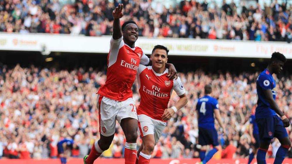 Danny Welbeck celebrates scoring for Arsenal against Man utd