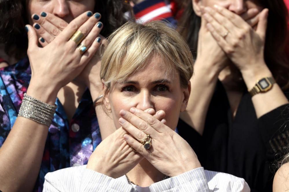 Judith Godreche protesting violence against women during the 77th annual Cannes Film Festival