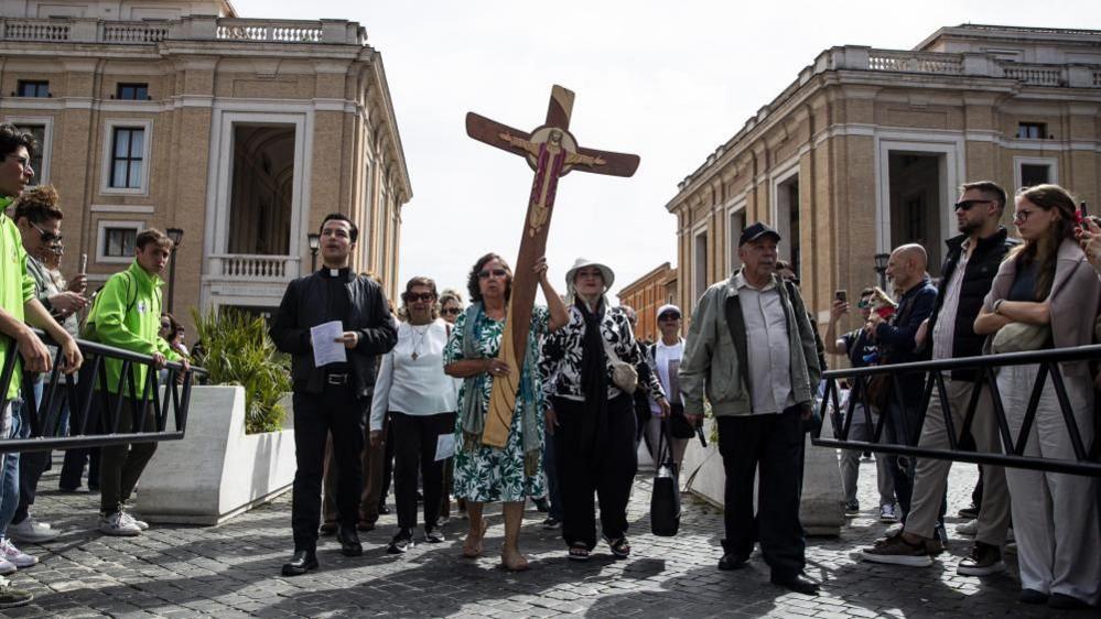 Mourners gathered at St Peter's Square in Vatican City following the death of Pope Francis