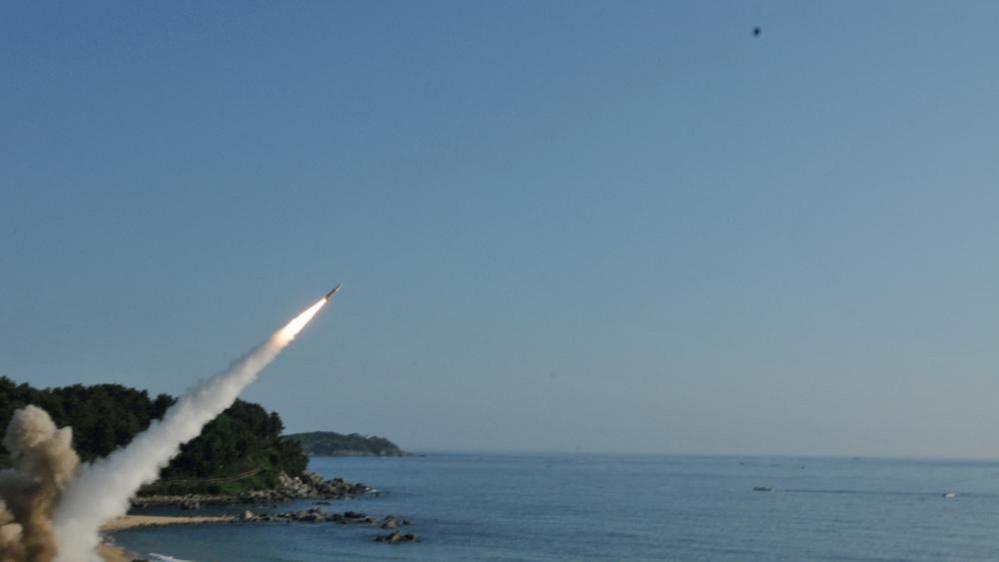 United States and South Korean troops utilizing the Army Tactical Missile System (ATACMS) and South Korea's Hyunmoo Missile II, fire missiles into the waters of the East Sea, off South Korea, 5 July 2017.