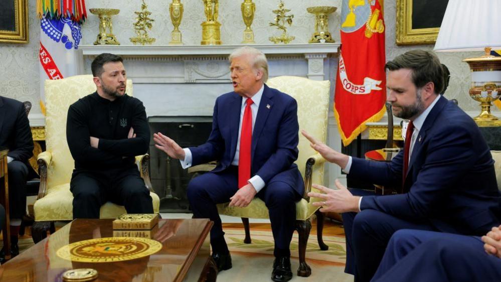 Image shows Trump, Vance and Zelensky