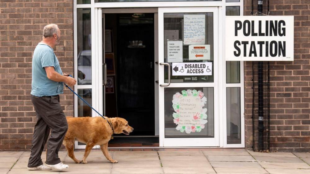 Dog outside polling station