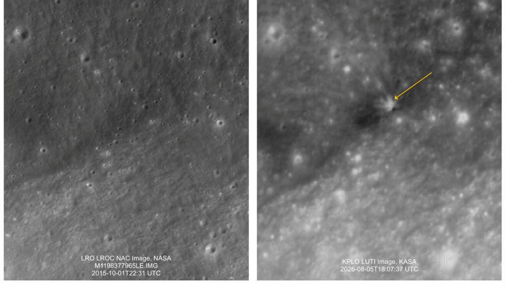 Before and after pictures of the Moon after SpaceX debris hit its surface.
