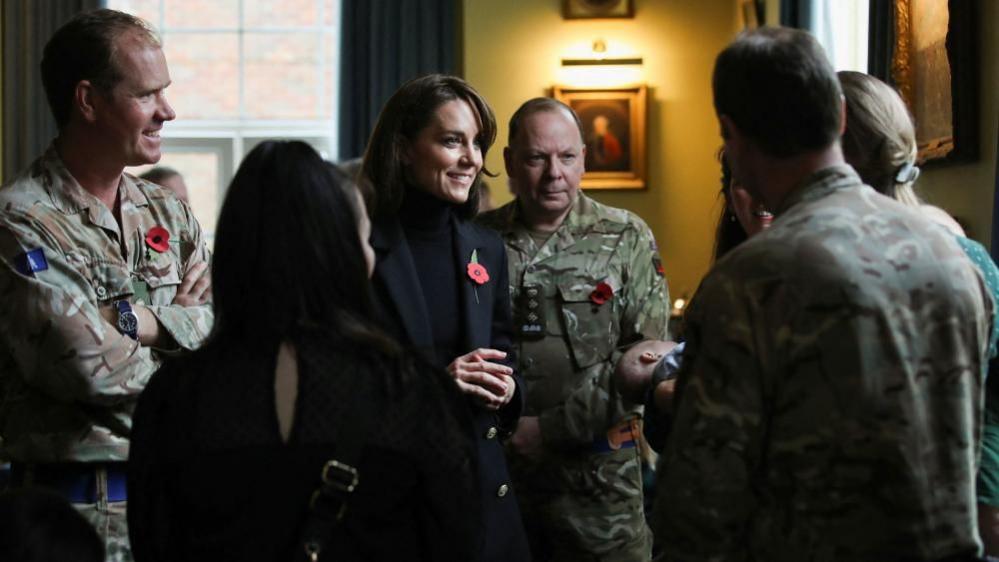 The Princess of Wales meeting senior officers, soldiers