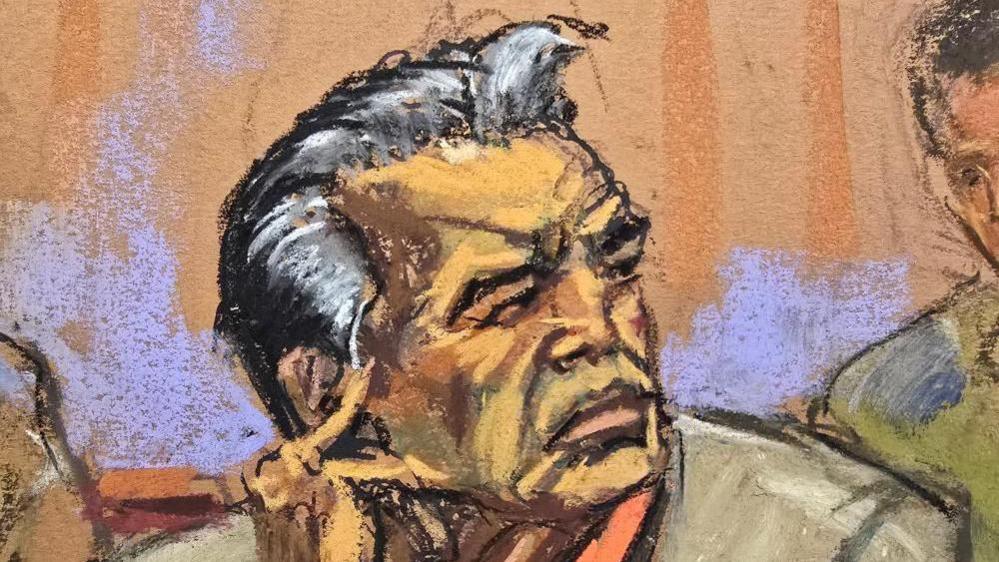 A courtroom sketch shows accused Mexican kingpin Ismael "El Mayo" Zambada as he listens to the court interpreter during a hearing at court in New York, U.S., January 15, 2025. 