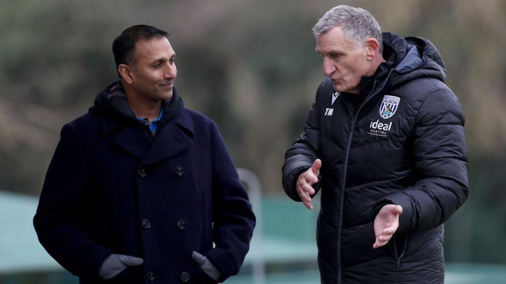 Albion co-owner Shilen Patel and Baggies head coach Tony Mowbray