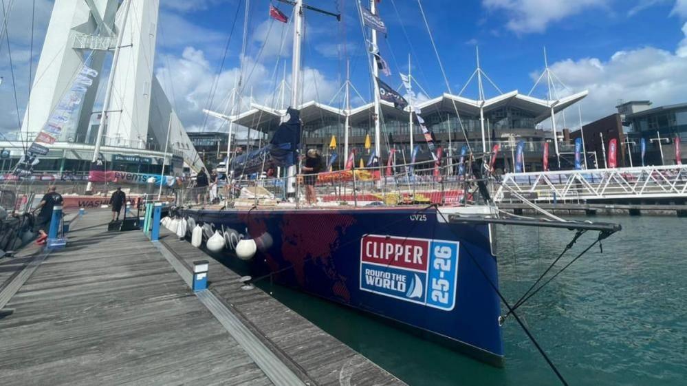 A view of the sailing boat being used by Bob Brown at port in Portsmouth.