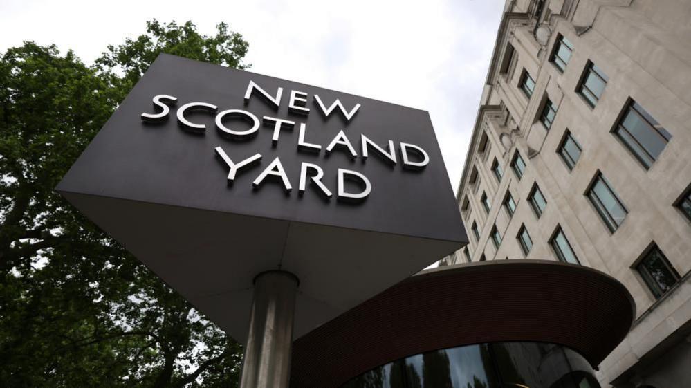 The New Scotland Yard building, headquarters of the Metropolitan Police, in London.