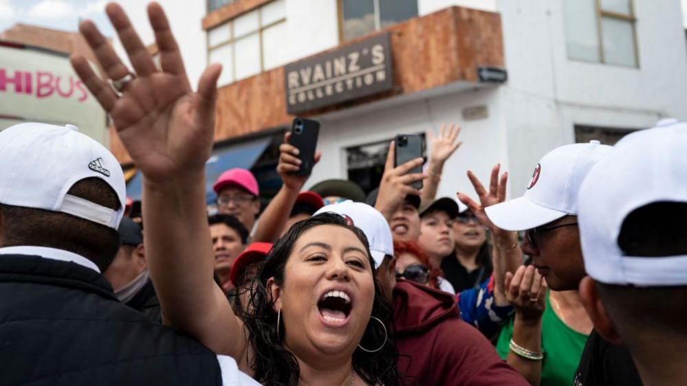 Supporters of Mexico's presidential candidate for the Fuerza y Corazon por Mexico coalition party, Xochitl Galvez, attend a campaign rally with Indigenous people in Atlacomulco, Mexico State, Mexico, on May 24, 2024