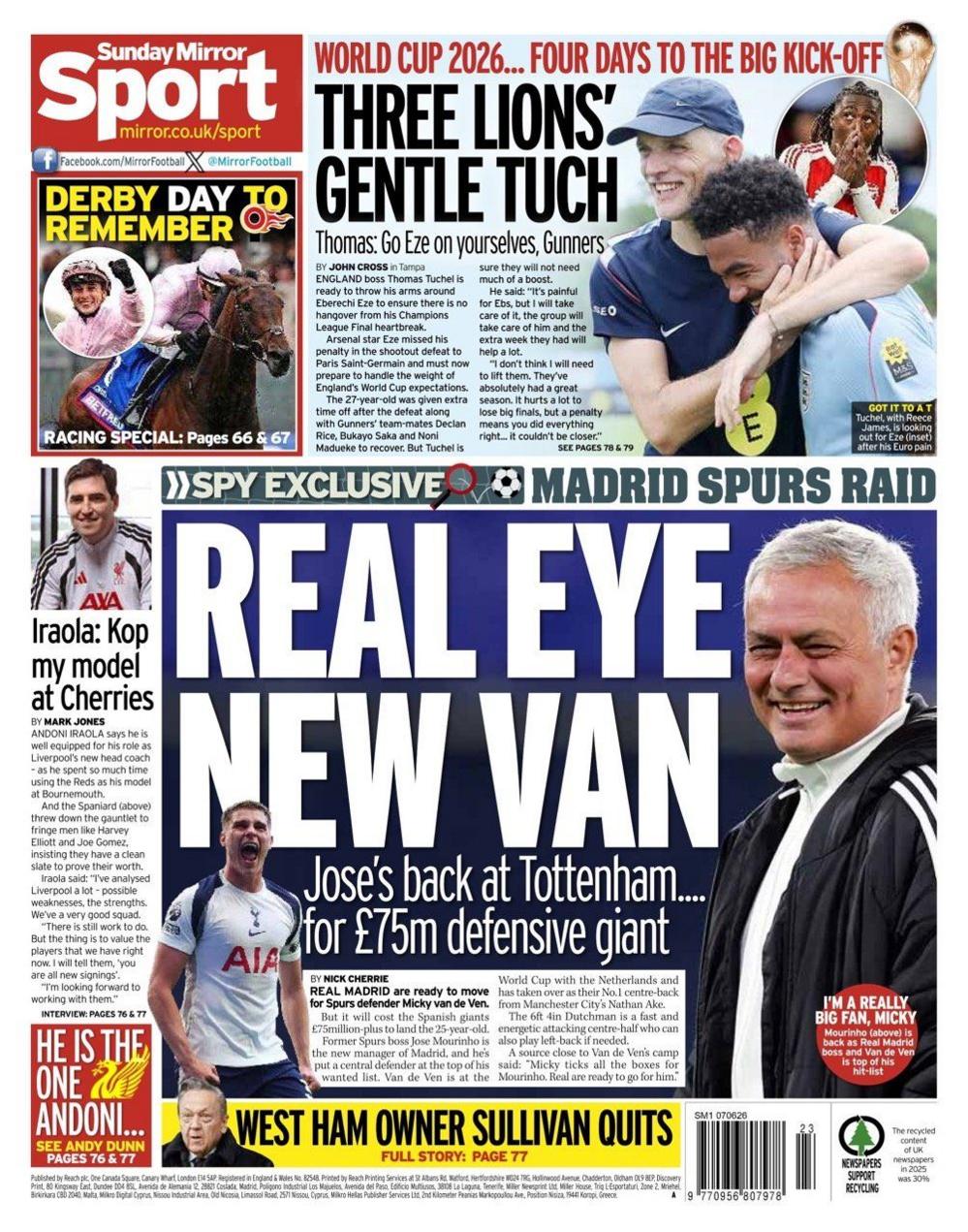 Back page of the Sunday Mirror on 7 June 2026