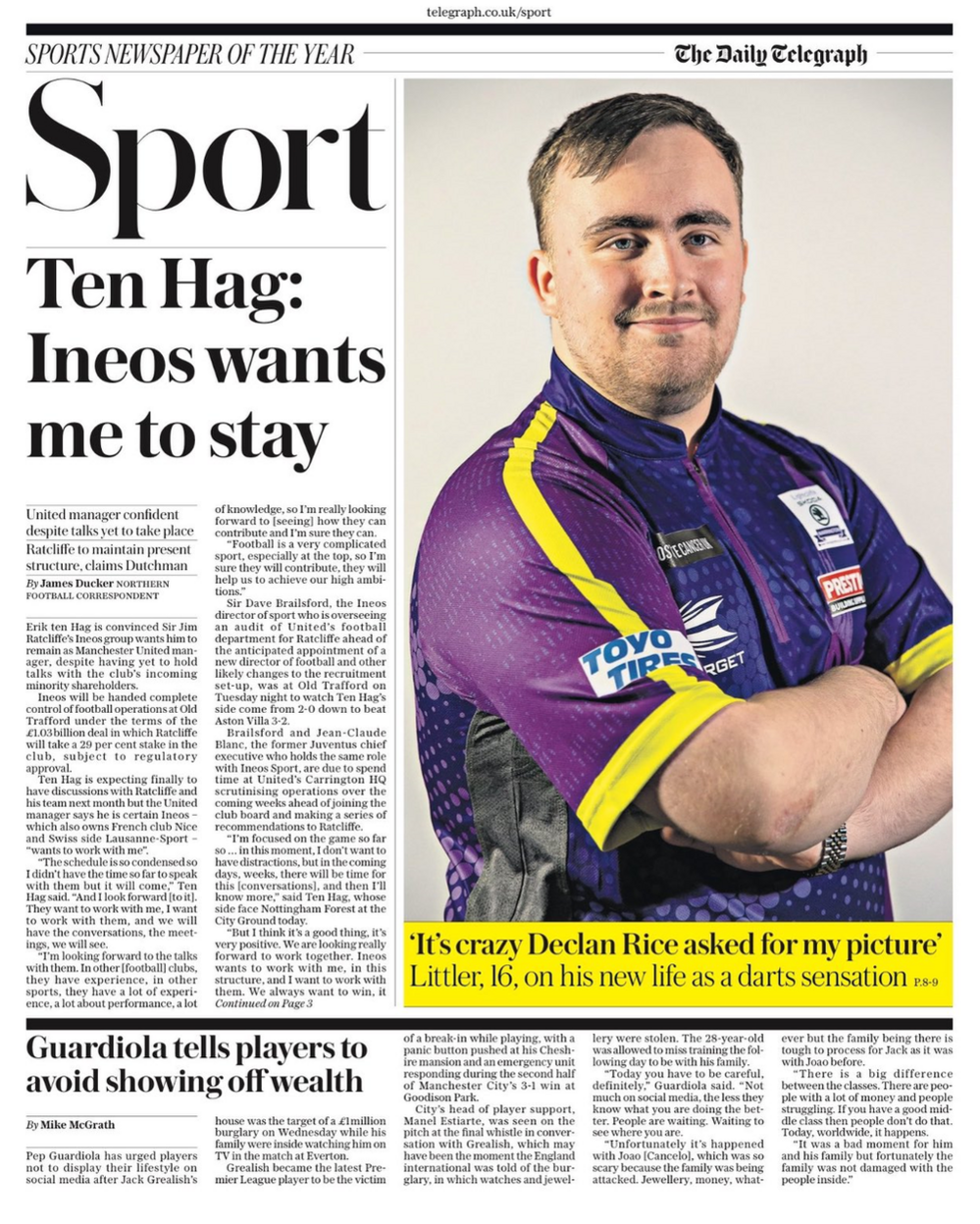 Telegraph sports section - 30 December 2023