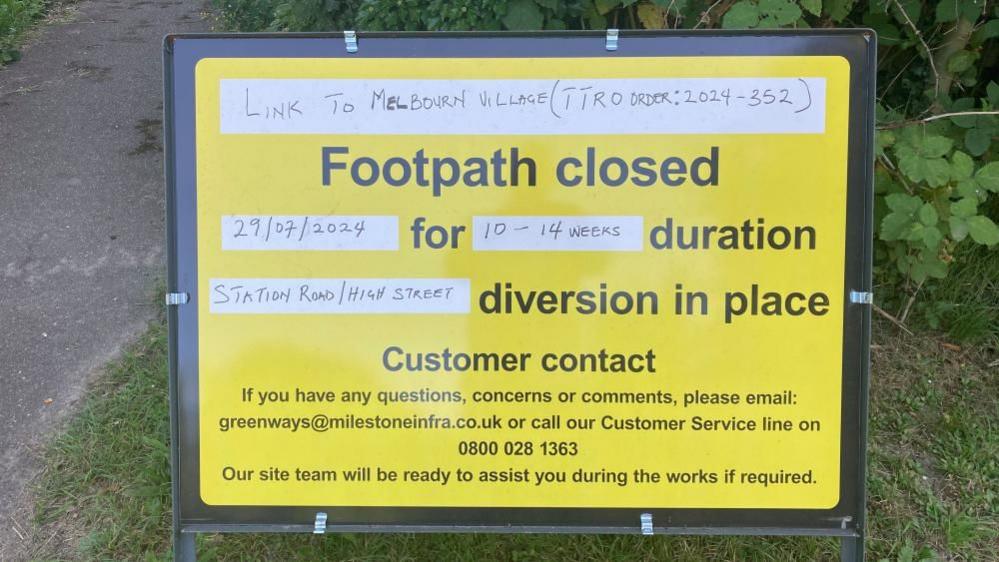 Yellow sign saying footpath closed