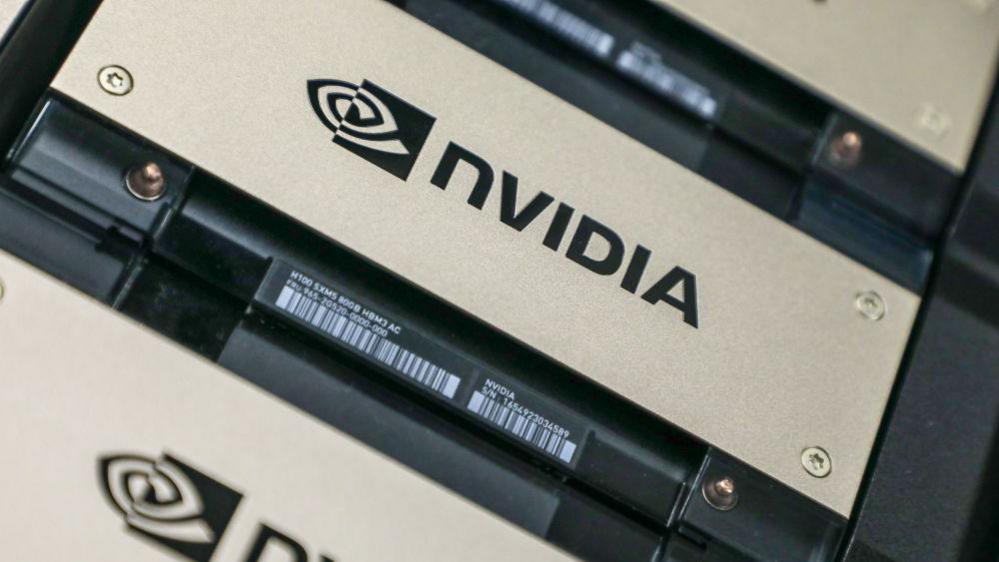 Nvidia chips inside a server room in a data center