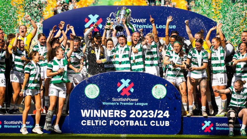 Celtic celebrate with the SWPL trophy