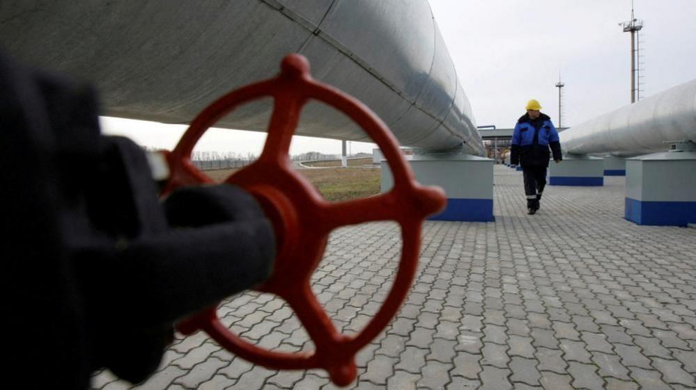 Russian worker at a Gazprom gas measuring station, Sudzha, Russia