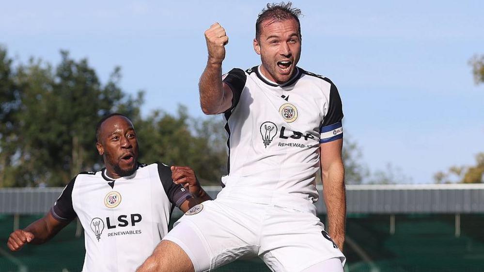 Michael Cheek celebrating scoring for Bromley against Gillingham