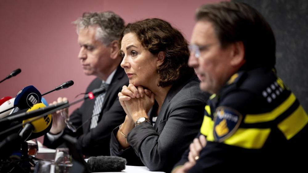 Amsterdam Mayor Femka Halsema gives a press conference with the police chief and public prosecutor on Friday 8 November