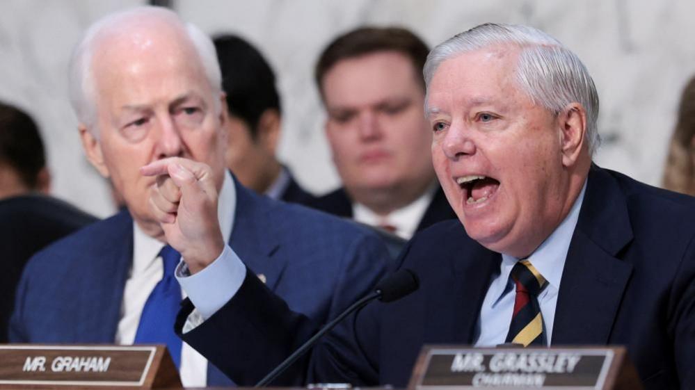 U.S. Senator Lindsey Graham (R-SC), member of the Senate Judiciary Committee, speaks as he attends an oversight hearing of U.S. Attorney General Pam Bondi on Capitol Hill in Washington