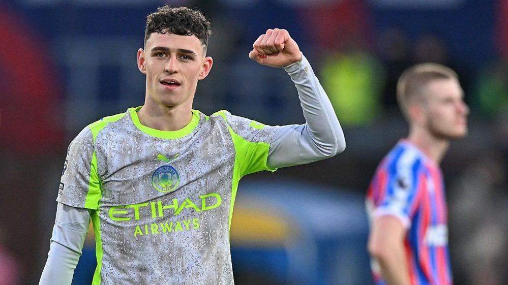 Phil Foden celebrates after scoring in Manchester City's Premier League game at Crystal Palace