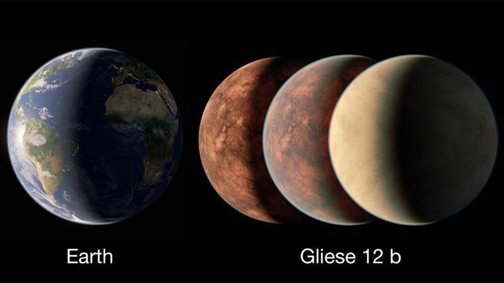 earth next to gliese 12 b graphic