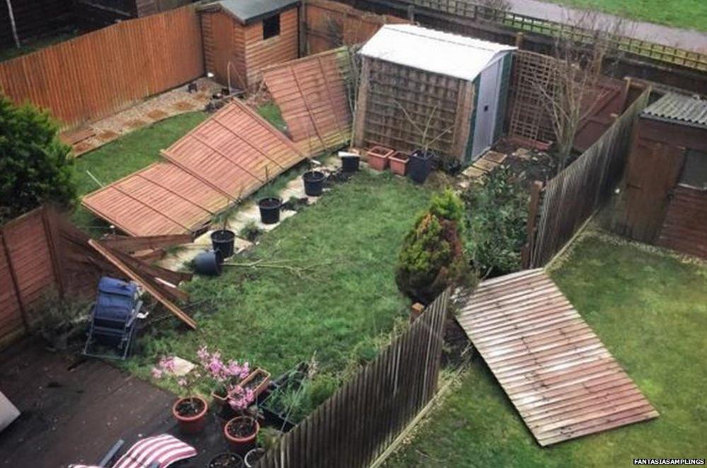 Storm Katie destruction in Chadwell Heath, Essex. Credit: @fantasiasamplings on Instagram