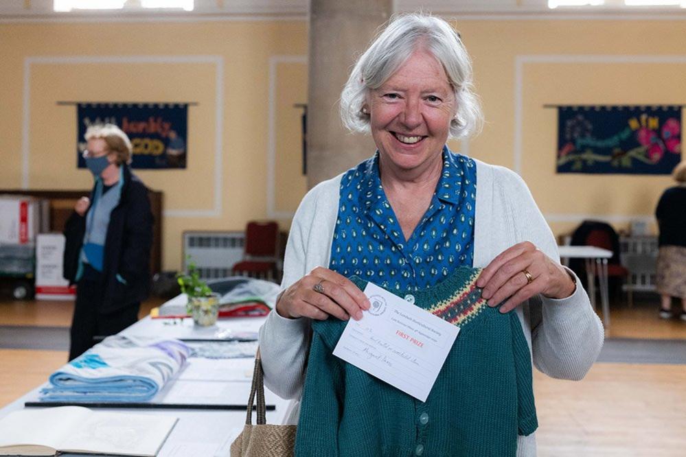 Margaret Davis and her knitting