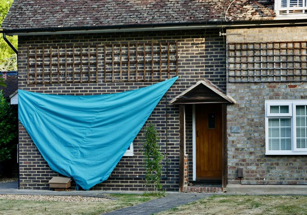 A home in Berkshire with it's front window covered