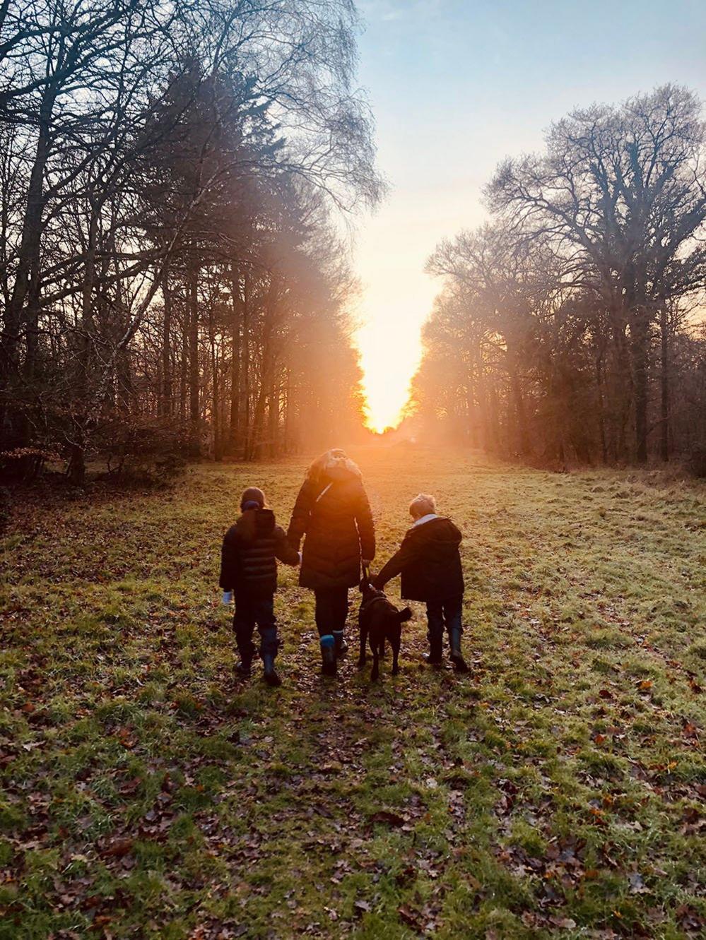 Family on a walk in the woods