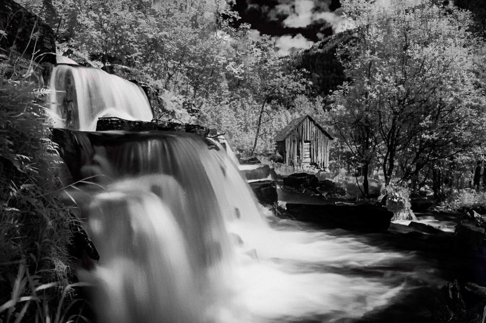 Shed near a waterfall