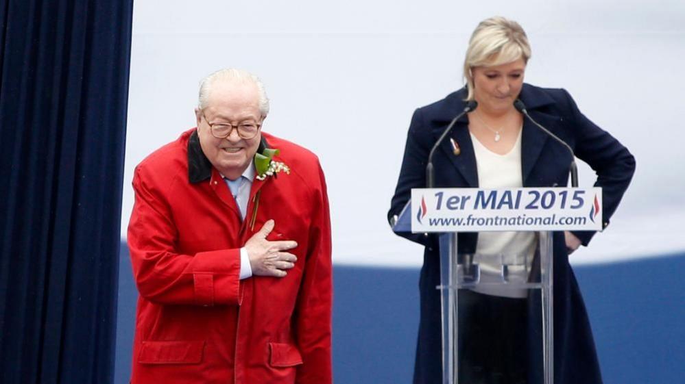 Jean-Marie Le Pen (left) and his daughter Marine Le Pen. Photo: 1 May 2015