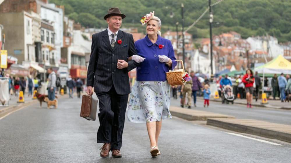 Couple dressed for armed forces day in Scarborough