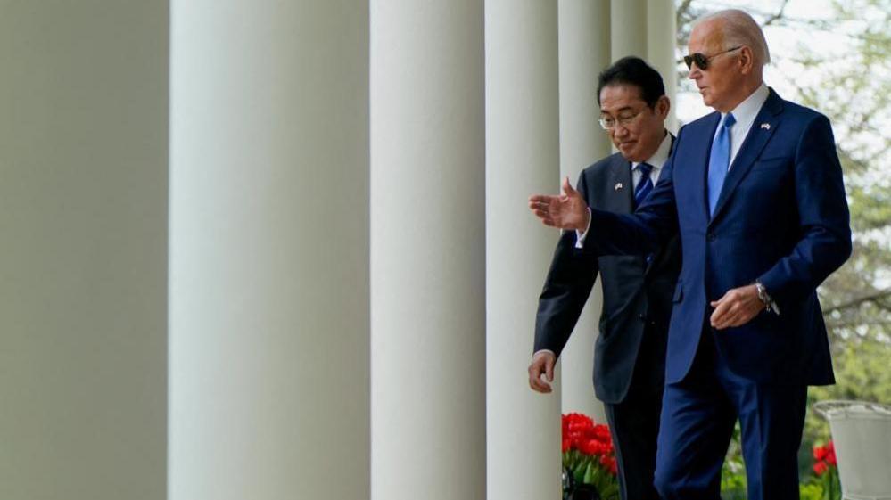 Fumio Kishida and Joe Biden at the White House in April 2024