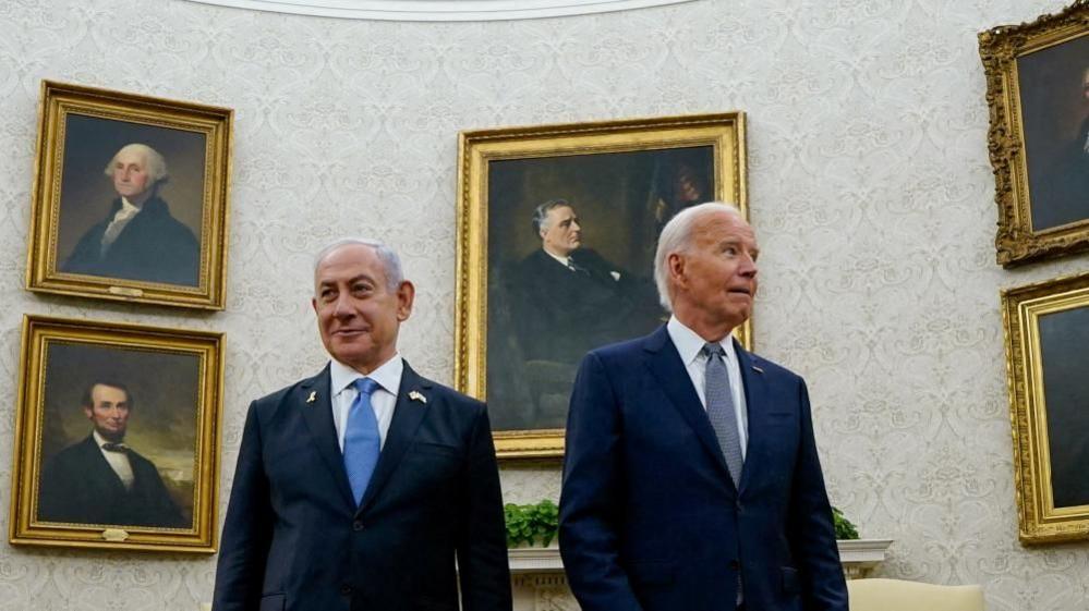 President Biden with Prime Minister Netanyahu standing in the Oval Office