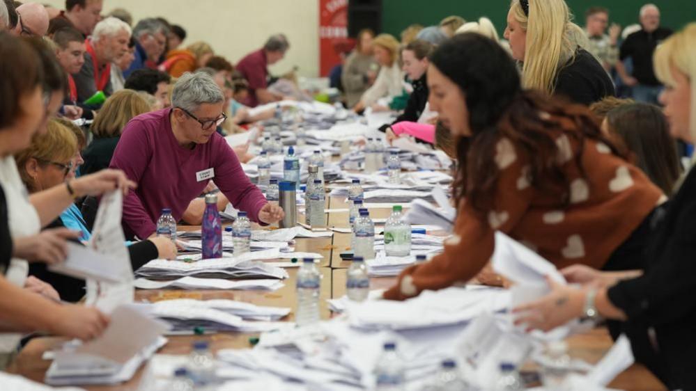 Counting takes place at Nemo Rangers GAA Club in Cork, after voters went to the polls to elect 174 TDs across 43 constituencies during the General Election